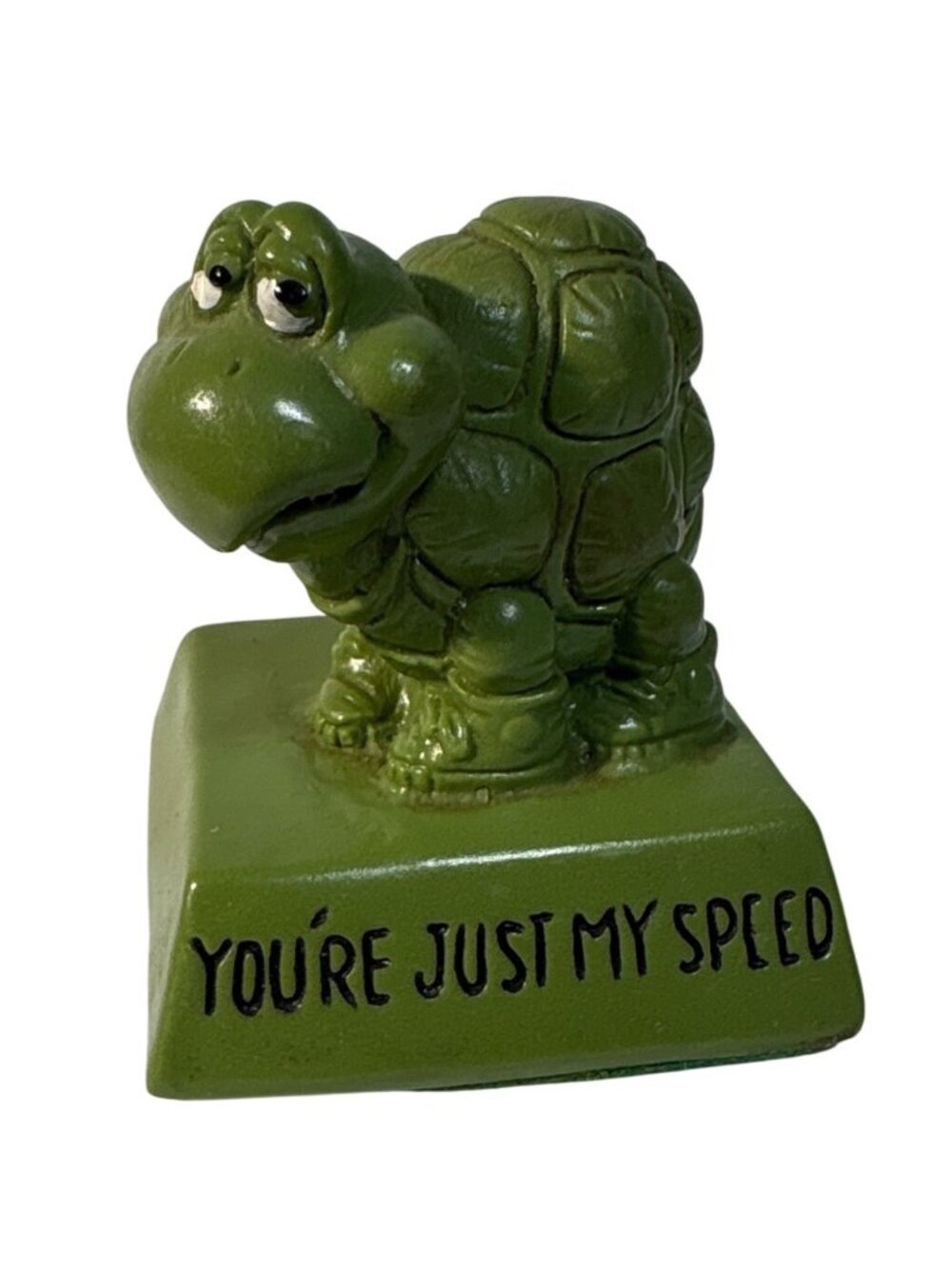 Wallace Berrie Green Turtle Figurine With Youre Just My Speed Text Vintage 1976